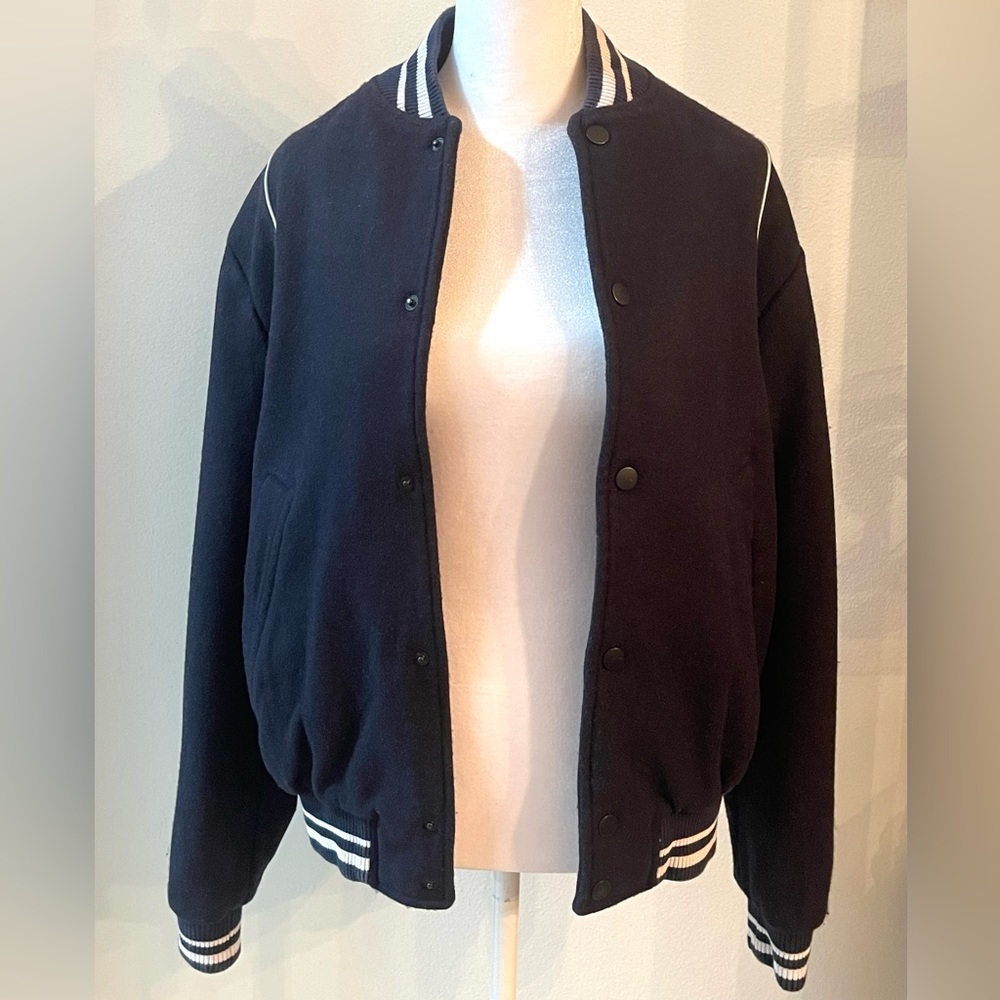 Zara Women’s Wool Blend Bomber Varcity Dark Navy Jackets Size M Baseball Sports